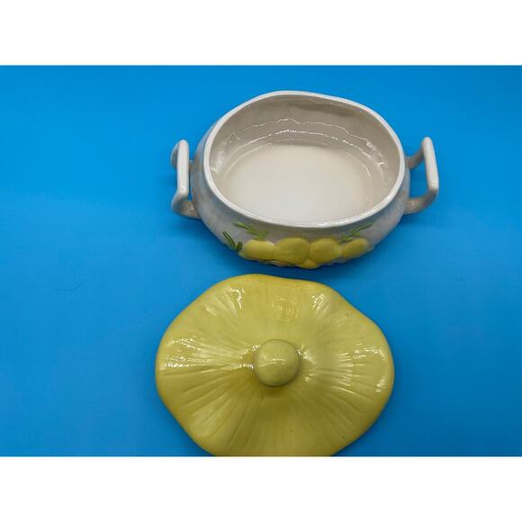 Arnels Mid-Century Yellow Ceramic Soup Tureen Floral Design with Lid 9" Long - Picture 4 of 10